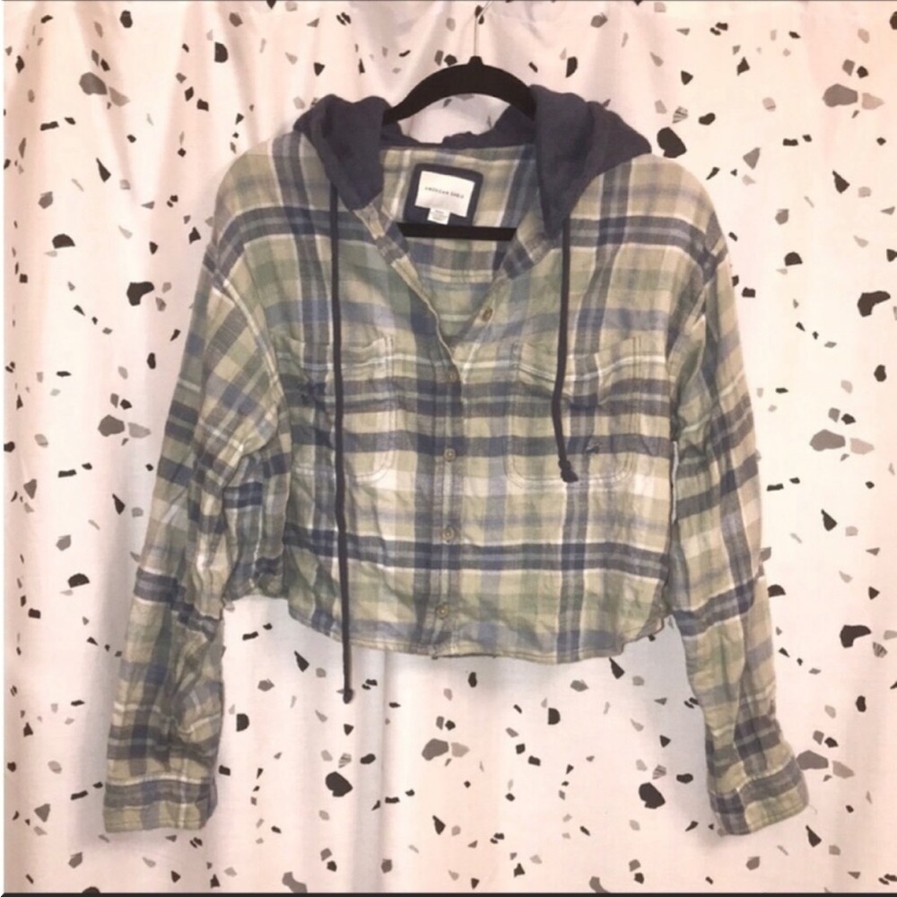 American Eagle Crop Flannel Hoodie